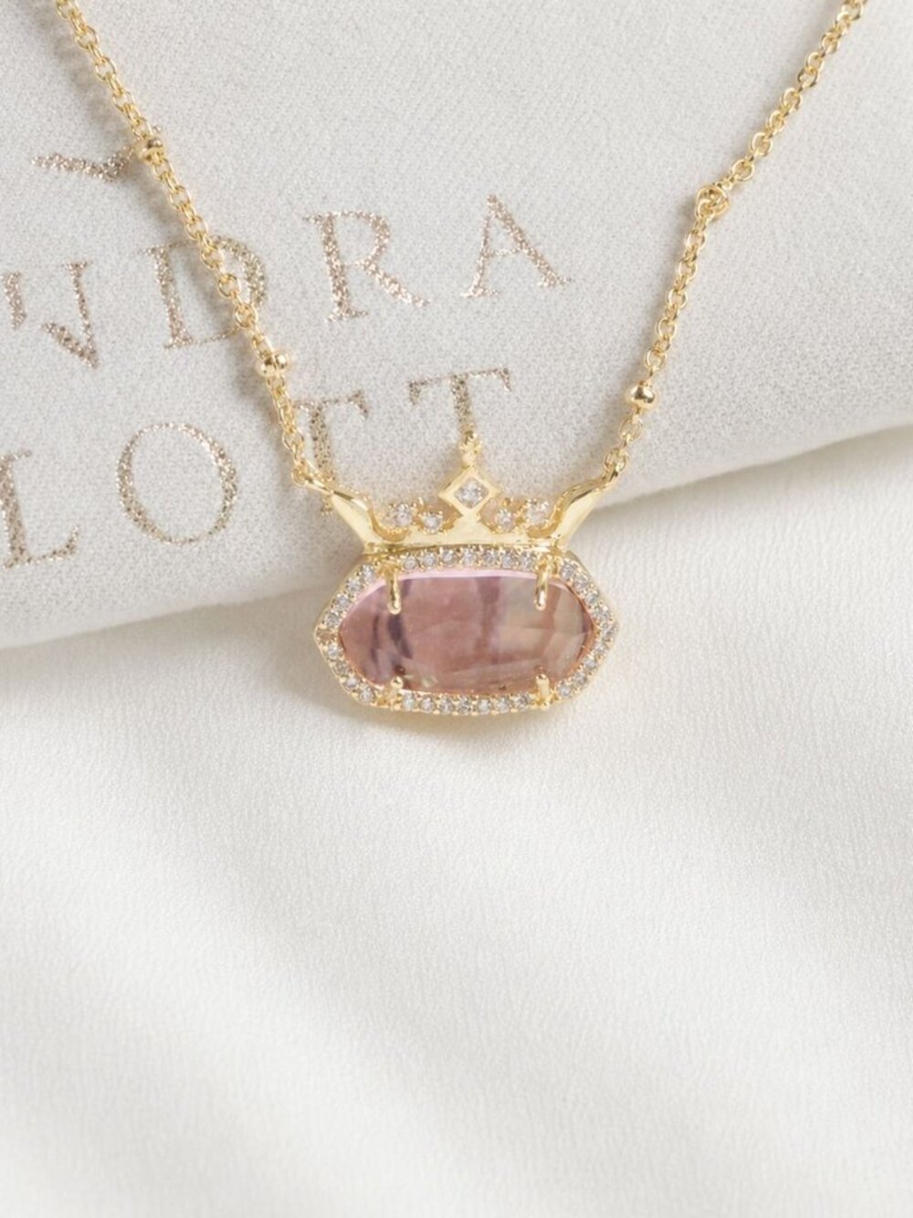 Kendra Scott Disney Elisa Light Pink Abalone Gold 'Positive' Necklace | NEW - Picture 2 of 3